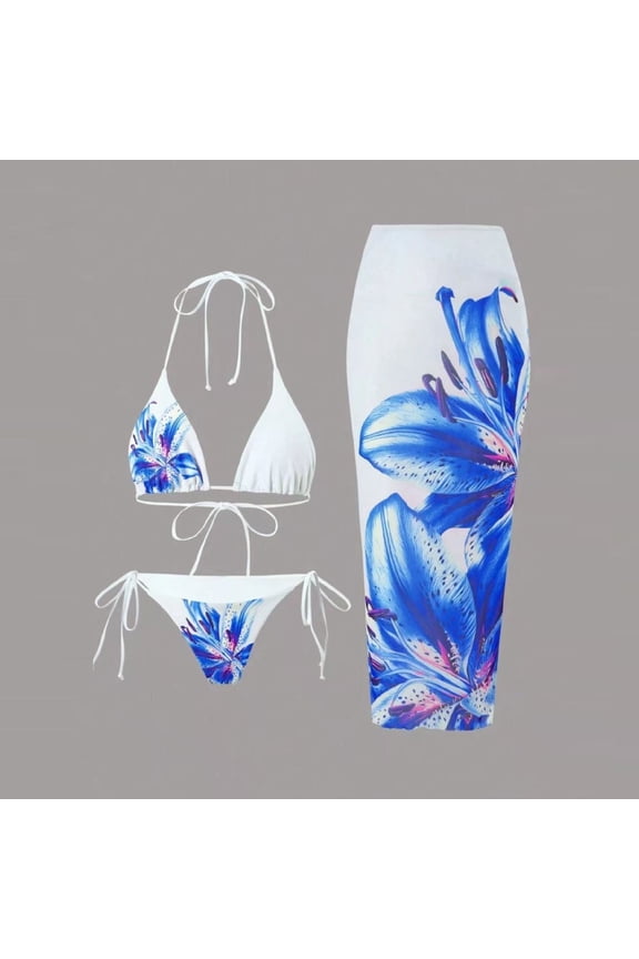 Women's Bikini Swimsuit, Sexy Solid Color Backless Two-Piece with Wave Design, Swimwear Set for Beach and Vacation