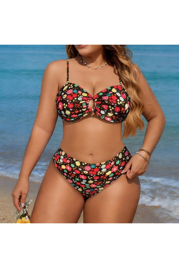 Women's Bikini Swimsuit, Sexy Solid Color Backless Two-Piece with Wave Design, Swimwear Set for Beach and Vacation
