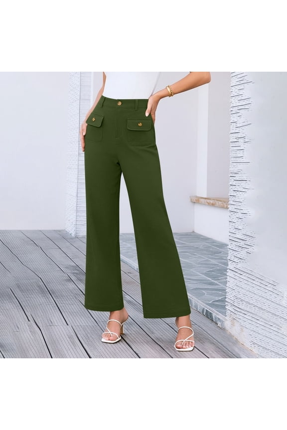 Women's Business Casual Pants, High Waist Wide Leg with Pockets, for Office and Daily Wear