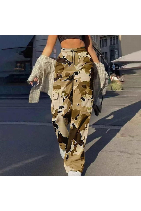 Women's Camouflage Cargo Pants with Elastic Waist and Drawstring, Sporty Casual Design for Outdoor Activities and Everyday Wear