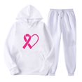 thumbnail image 1 of Haivin Women's Casual Long Sleeve Hooded Sweatshirt and Sweatpants Set with Breast Cancer Awareness Print, Comfortable Cotton Blend for Autumn Winter Daily Wear, 1 of 2