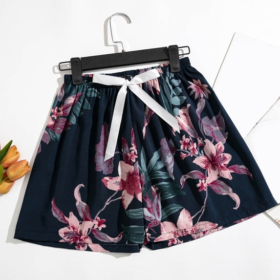 Haivin Women's Casual Pajama Shorts, Loose Fit with Elastic Waist, Floral Print Sleepwear Shorts for Home and Lounge