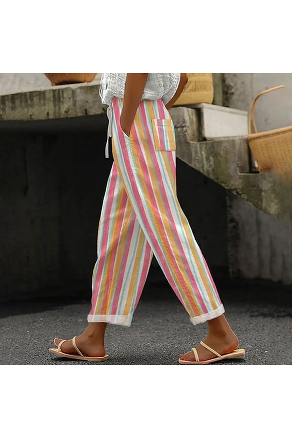 Women's Casual Pants with Drawstring Pockets and Multi-color Digital Print for Daily Wear