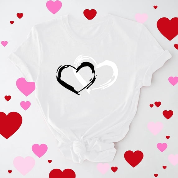 Haivin Women's Casual Short Sleeve T-Shirt, Valentine's Day Print Round Neck Top, Cotton Blend Tee for Daily Wear and Casual Outfits