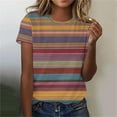 thumbnail image 1 of Haivin Women's Casual Striped Print Short Sleeve Round Neck T-Shirt, Soft and Breathable Soft Blend Top, Stylish and Comfortable for Daily Wear and Outings, 1 of 4