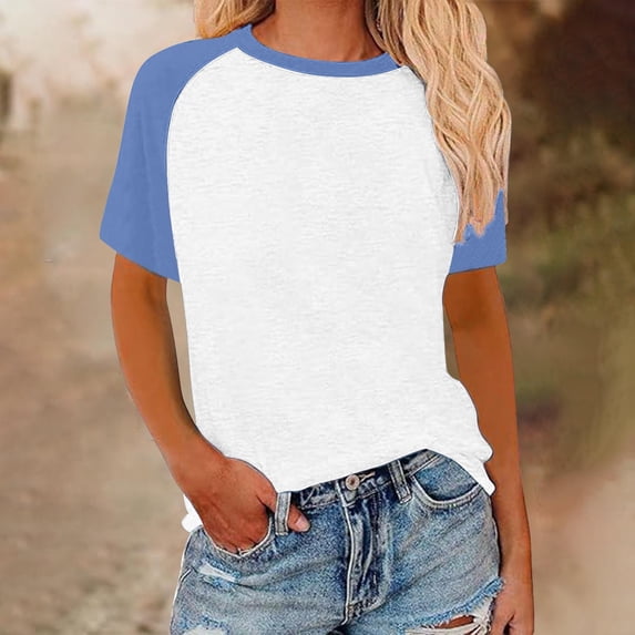 Haivin Women's Color-Block Print Raglan Short Sleeve Round Neck T-Shirt, Casual and Stylish Top for Everyday Wear