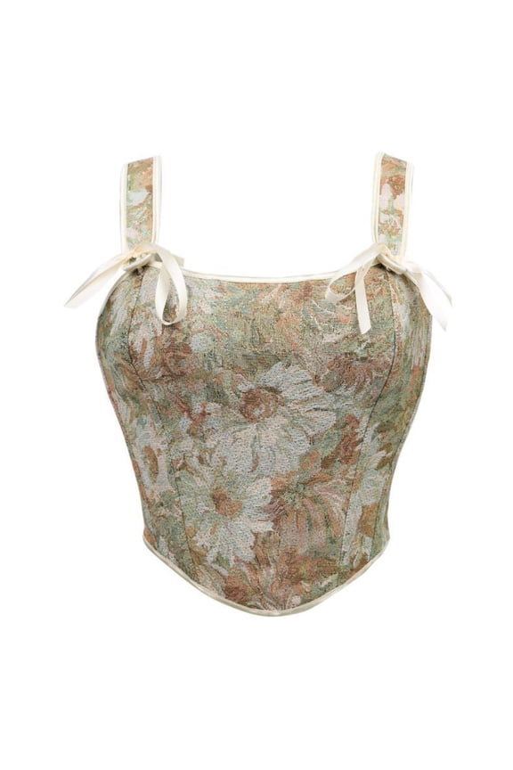 Women's Corset Vest,Floral Print V-Neck Bustier with Straps, Fashion Body Shaping Underbust Top for Party and Daily Wear