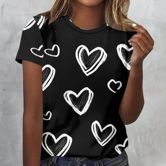 Haivin Women's Cotton T-Shirt, Loose Fit Casual Valentine's Day Print Round Neck Short Sleeve Top for Daily Wear and Relaxed Occasions