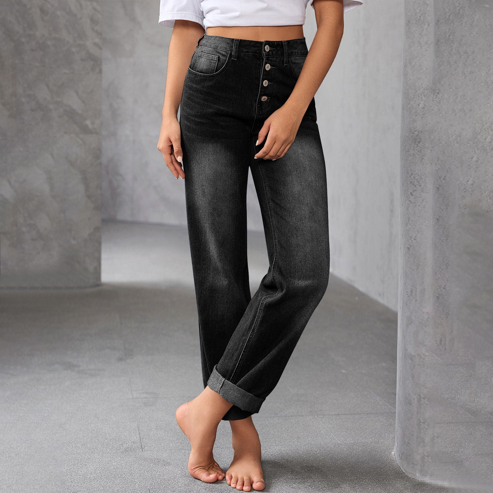 Haivin Women's Cotton Wide Leg Jeans, High Waist Straight Leg Versatile Design for Casual Daily and Office Wear