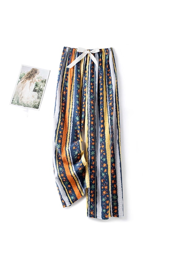 Women's Cotton Wide Leg Pants, Lightweight and Breathable with Floral Print, Casual Summer Fashion for Daily Wear and Outings