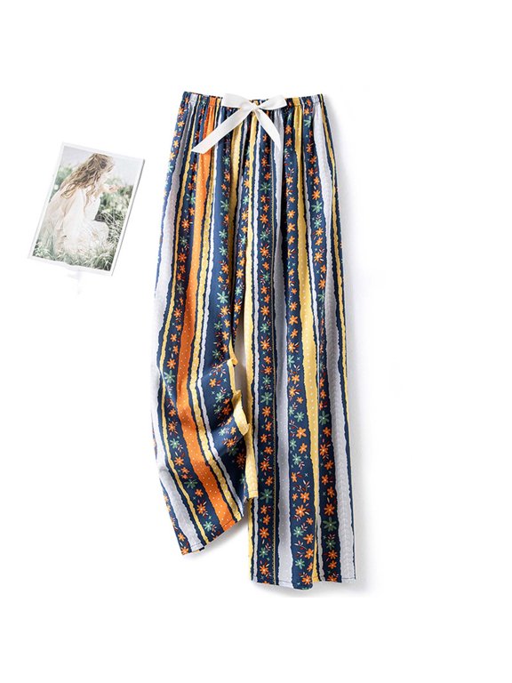 Women's Cotton Wide Leg Pants, Lightweight and Breathable with Floral Print, Casual Summer Fashion for Daily Wear and Outings