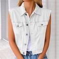 thumbnail image 1 of Haivin Women's Denim Button Vest, Solid Color Sleeveless Hoodless Design with Lapel Collar, Casual Layering Piece for Daily Wear and Outings, 1 of 6