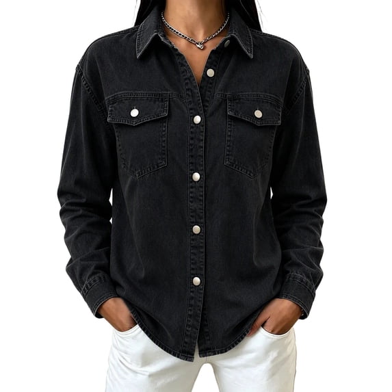 Haivin Women's Denim Shirt Long Sleeve Button Down Tops Casual Collared Jean Shirt With Double Chest Pockets