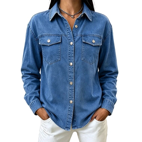 Haivin Women's Denim Shirt Long Sleeve Button Down Tops Casual Collared Jean Shirt With Double Chest Pockets