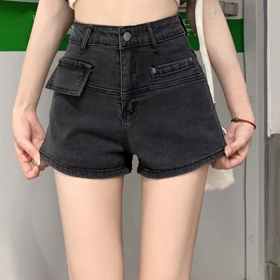 Haivin Women's Denim Shorts, Solid Color Straight Cut Stretchy Booty Lifting, Spring Summer Dance-Friendly Versatile Leg Lengthening Shorts for Casual Wear and Daily Outfits