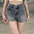 thumbnail image 1 of Haivin Women's Denim Shorts, Solid Color Straight Cut Stretchy Booty Lifting, Spring Summer Dance-Friendly Versatile Leg Lengthening Shorts for Casual Wear and Daily Outfits, 1 of 4
