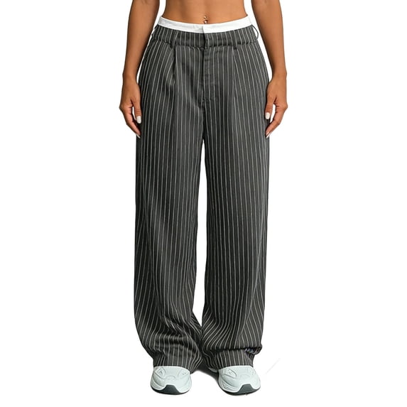 Haivin Women's Dress Pants, Straight Leg and High Waist with Flowy Drape and Contrast Detailing, for Office, Casual and Everyday Wear
