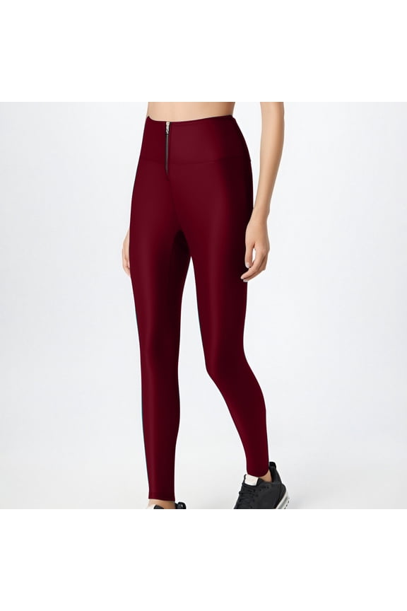 Women's Faux Leather Leggings with Zipper, Sporty Sportswear for Gym, Yoga and Everyday Use