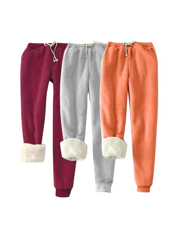 Women's Fleece Sweatpants, Casual Solid Color Loose-Fit with Elastic Cuff, Soft and Warm for Home and Sports