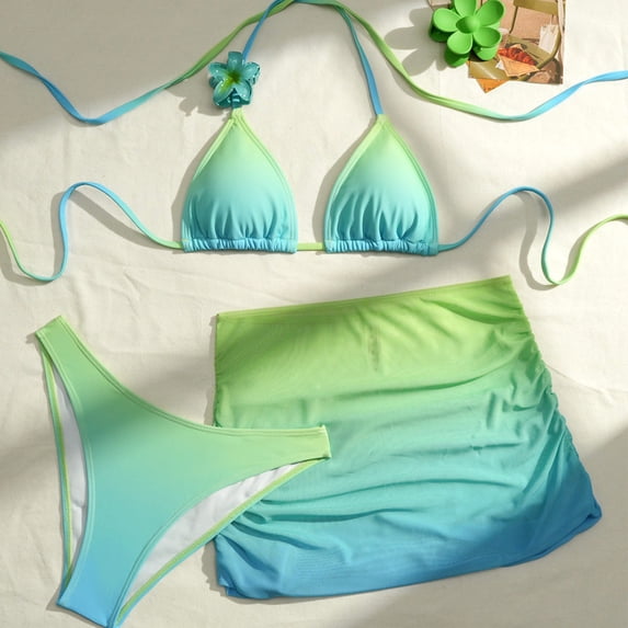 Haivin Women's Gradient Bikini Swimsuit Set, Three-Piece with Adjustable Ties for Beach and Vacation
