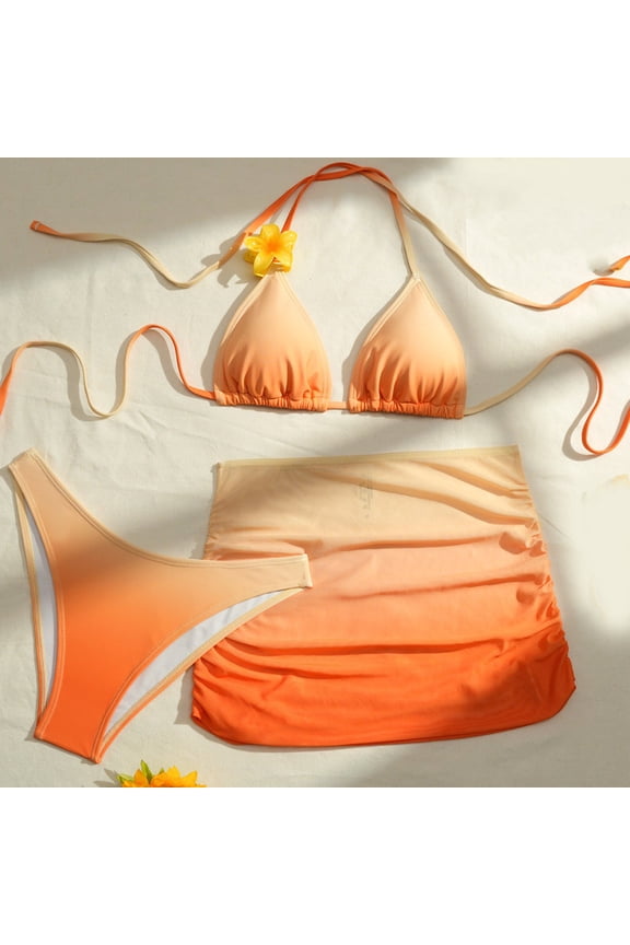 Women's Gradient Bikini Swimsuit Set, Three-Piece with Adjustable Ties for Beach and Vacation