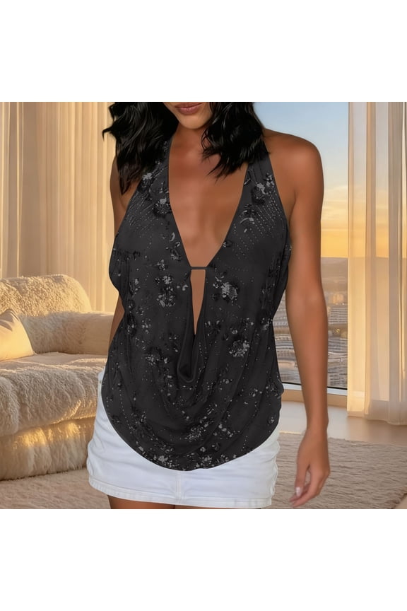 Women's Halter Neck Tops, Solid Color Sequin Sleeveless Casual Blouse, Lightweight and Breathable for Daily Wear and Outdoor Activities