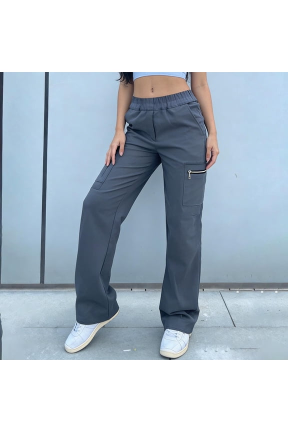 Women's High Waist Cargo Pants with Zipper Pockets, Relaxed Fit Straight Leg for Urban Street and Daily Casual