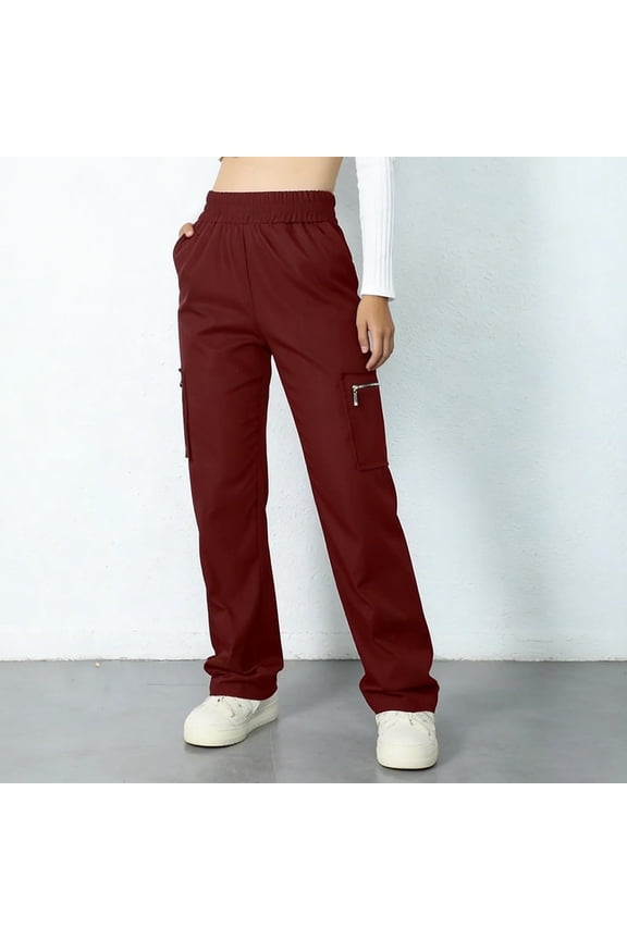 Women's High Waist Cargo Pants with Zipper Pockets, Relaxed Fit Straight Leg for Urban Street and Daily Casual