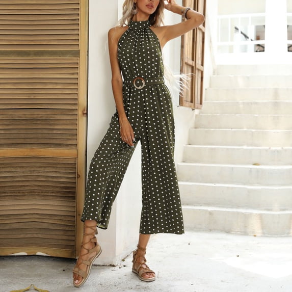 Haivin Women's High-Waist Polka Dot Jumpsuit, Comfortable Wide Leg Ankle-Length, Fashionable for Casual Daily Wear