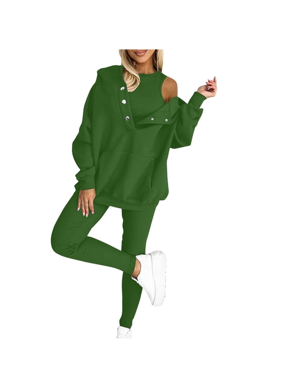 Women's Hooded Sweatshirt and Leggings Set, Comfortable Casual Sportswear for Sporty and Daily Use