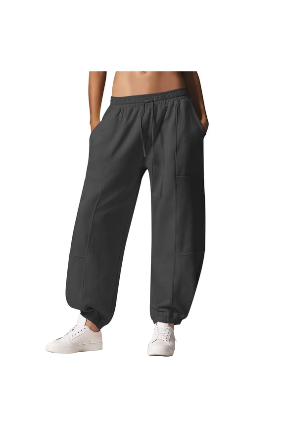 Women's Joggers with Pockets, Loose Fit Tapered Cuff Mid Rise Running Pants for Workout and Casual Wear