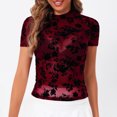 thumbnail image 1 of Haivin Women's Lace Round Neck Bodycon Top,Hollow Out Short Sleeve Shirt for Party and Dating, 1 of 7