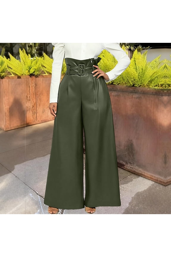 Women's Leather Flare Pants, Solid Color High Waist, Fashionable and Versatile, for Daily Wear and Special Occasions