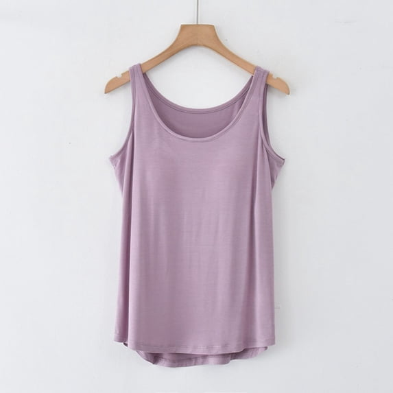 Haivin Women's Modal Tank Top, Fashion Sleeveless Round Neck with Built-in Bra, Soft Stretchy Comfy Undershirt for Daily Wear, Lounge and Summer