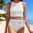 thumbnail image 1 of Haivin Women's Modest Two-Piece Swimsuit Set, Solid Color with Bow Tie Straps for Beach and Swimming, 1 of 9