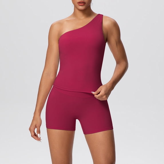 Haivin Women's One-Shoulder Tank Top and Shorts Set, for Fitness Yoga Running Sports, Casual Outdoor Athletic Wear