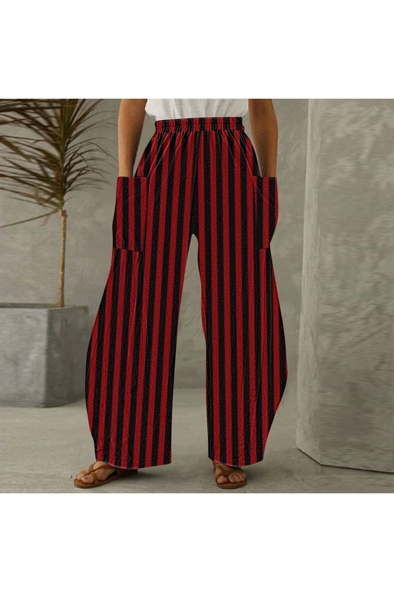 Women's Printed Straight Wide Leg Pants with Pockets, Retro Design, Loose Fit for Daily Casual Wear