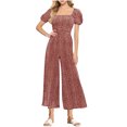 thumbnail image 1 of Haivin Women's Printed Wide Leg Jumpsuit with Square Neck and Puff Sleeves, Summer Casual Breathable for Daily Wear and Outdoor Activities, 1 of 7