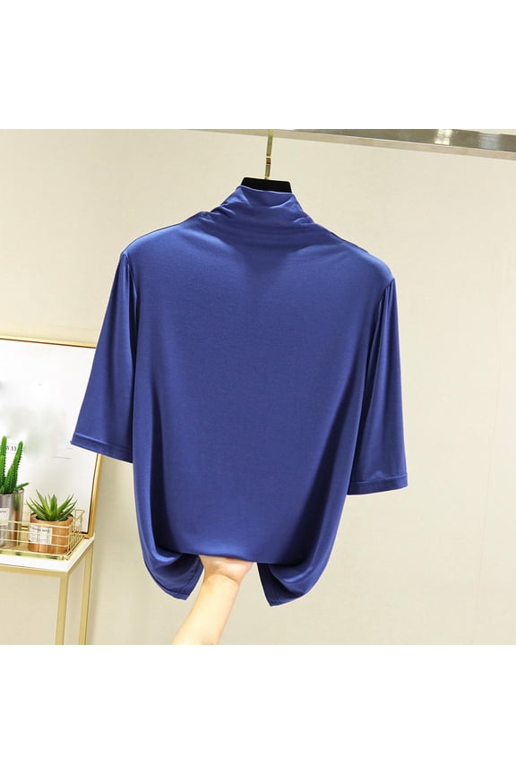 Women's Pure Color Modal Short-Sleeve Turtleneck Tops, Breathable Slim-Fit Blouse with Round Neck for Casual and Office Wear
