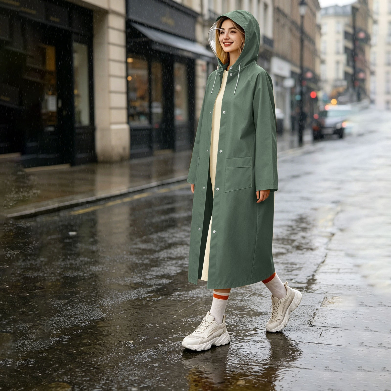 Haivin Women's Rain Jacket, Hooded and Button Front, for Travel and Wet ...