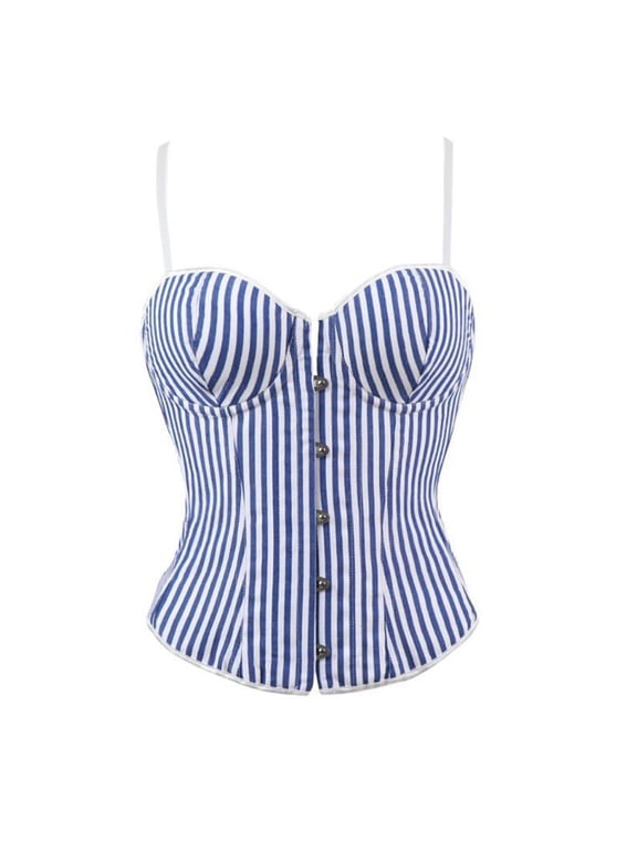 Women's Retro Striped Bustier, Double Strap Push-up Shapewear, V-Neck Corset Top for Daily Wear and Special Occasions