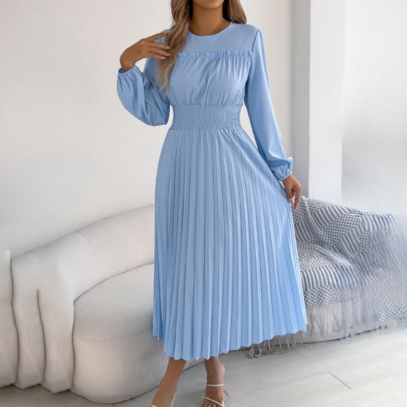 Haivin Women's Round Neck Long Sleeve Dress Versatile Commuter Style with Vacation Vibes Floral Print Dress