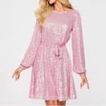 thumbnail image 1 of Haivin Women's Sequined Beaded Dress, Solid Color with Round Neck and Long Sleeves, Elegant for Party, Evening and Daily Wear, 1 of 9