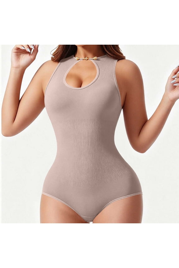 Women's Sleeveless Round Neck Bodysuit,Solid Color Push-Up Shapewear for Layering and Daily Wear
