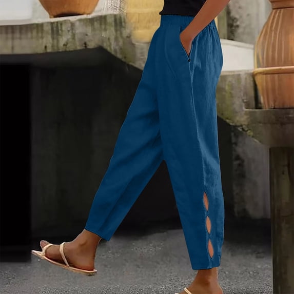 Haivin Women's Solid Color Casual Ankle Pants with Functional Pockets, Comfortable Everyday Wear for Office and Daily Use