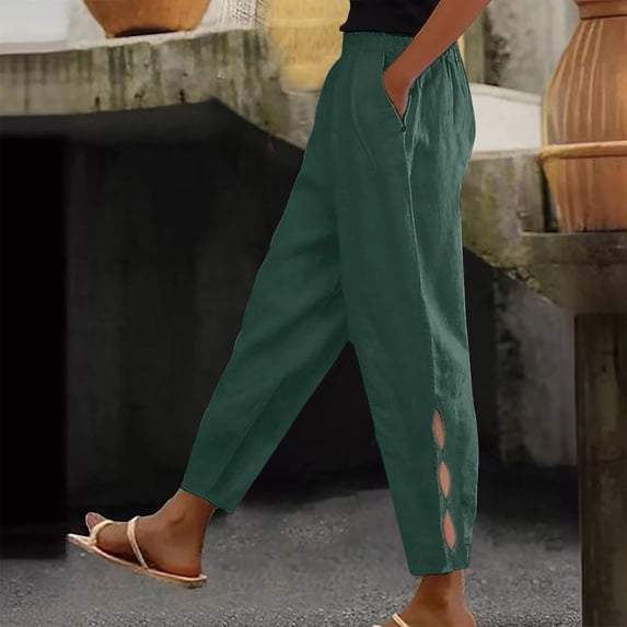 Haivin Women's Solid Color Casual Ankle Pants with Functional Pockets, Comfortable Everyday Wear for Office and Daily Use