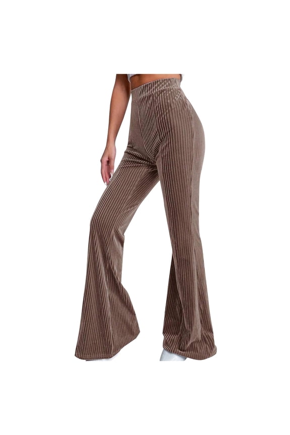 Women's Solid Color Corduroy Flare Pants with Side Zipper, Loose and Comfortable for Casual Outdoor and Daily Use