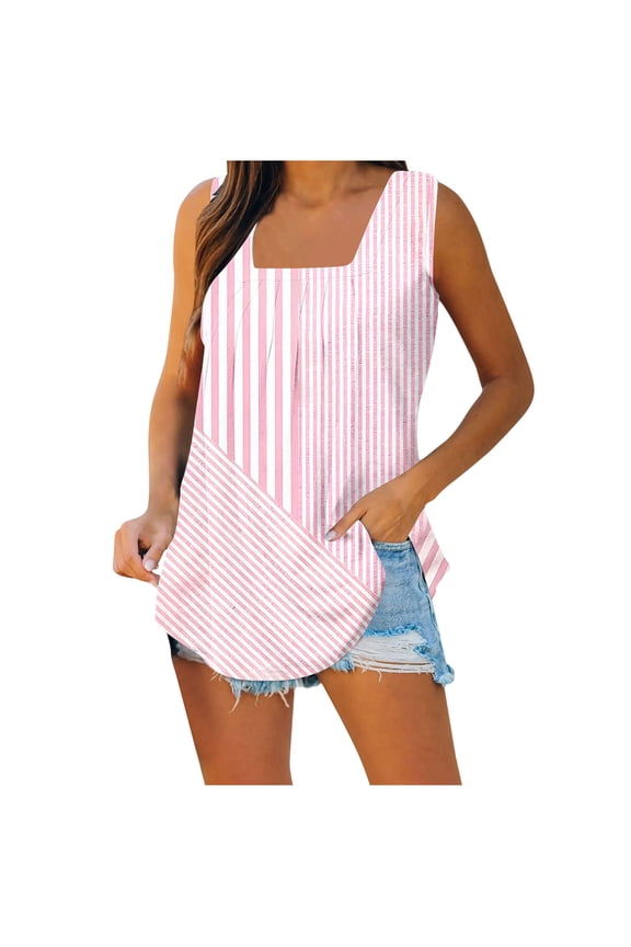 Women's Square Neck Sleeveless T-Shirt, Loose Fit with Non-Positional Print, Casual Soft Top for Summer and Daily Wear