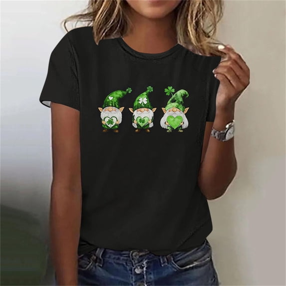 Haivin Women's St. Patrick's Day Print Short Sleeve T-Shirt, Comfortable Round Neck Top for Festive Wear, Casual and Holiday Outfit