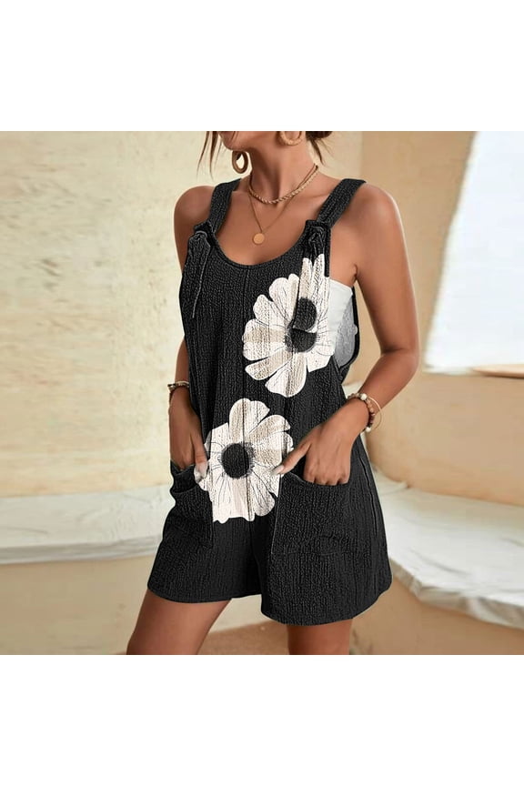 Women's Strappy Romper with Printed Pockets for Casual and Daily Wear